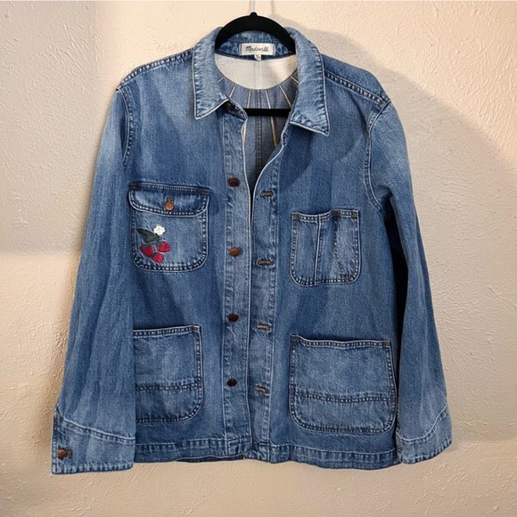 Madewell Strawberry Embroidered Workwear Jacket XL - Picture 2 of 6